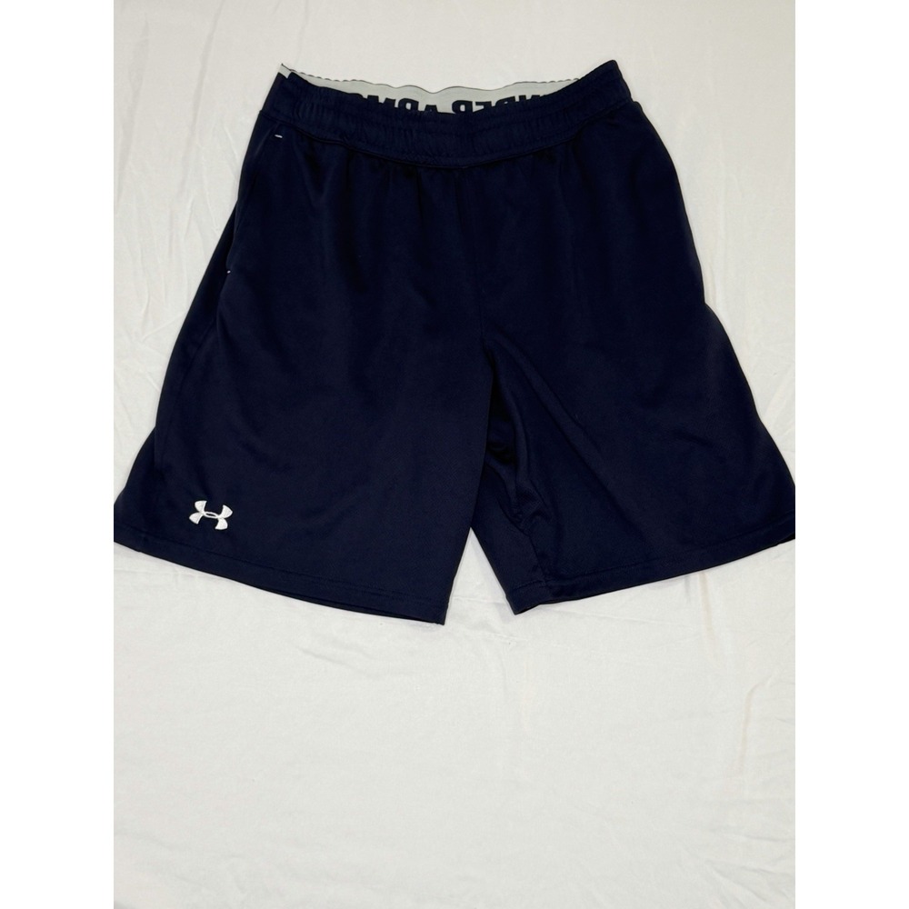 Under Armour Mens Shorts LG Loose Navy Blue Athletic Gym Training Logo